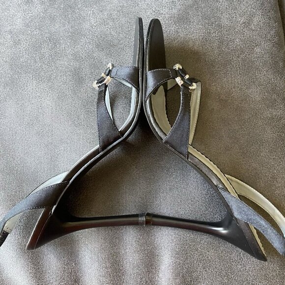 Y2K BCBG Satin Black Leather Rhinestone Slingback Heels Women’s‎ 8.5 vintage - Picture 10 of 14